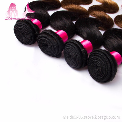 Factory Wholesale 1b 4 27 Ombre Color Hair Weave Body Wave Extension, Brazilian Colored Hair 1b 4 27 Bundles
